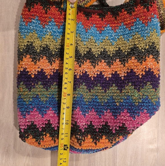 Crochet Bag Colorful Drawstring Bucket Hippie Boho Festival Travel Handmade Knit - Picture 8 of 9